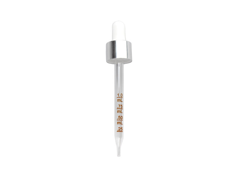 18-410 White Shiny Silver Collar Graduated Glass Dropper